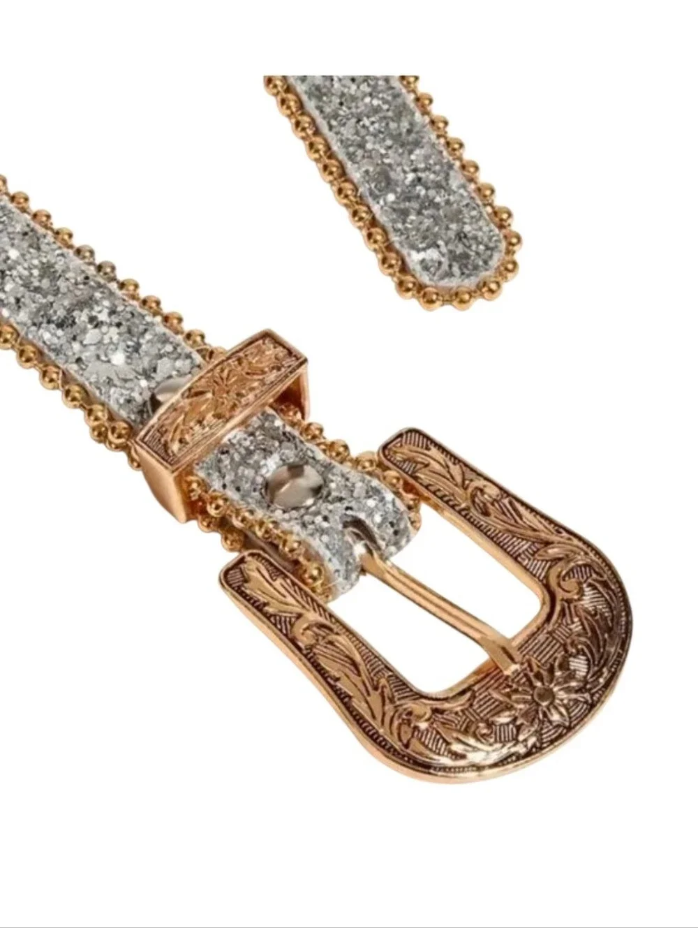 Women's Western Silver Tone Glitter Belt
